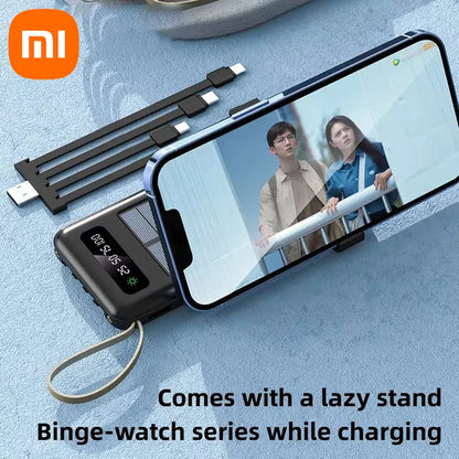 200000mAh Solar Power Bank Large Capacity Mobile Power Fast Charging Battery With Dual USB 4 Cables For iPhone Samsung