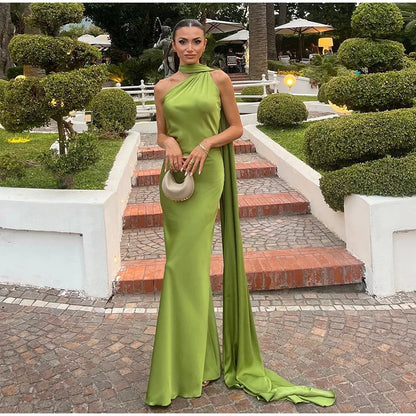 Elegant Ribbon Halter Dress Women Solid Off Shoulder Sleeveless Backless Slim Maxi Dresses 2025 Summer Autumn Party Robes Lady