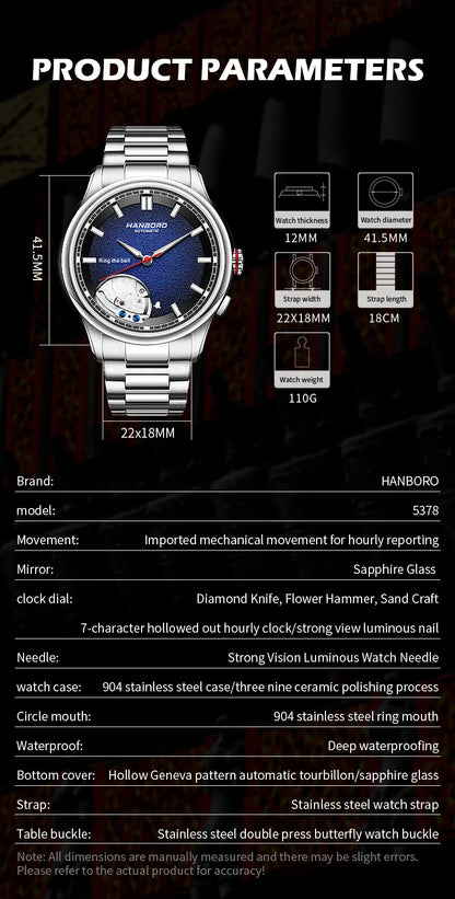 HANBORO Chime Series Modified Movement Men's Personalized Automatic Mechanical Watch