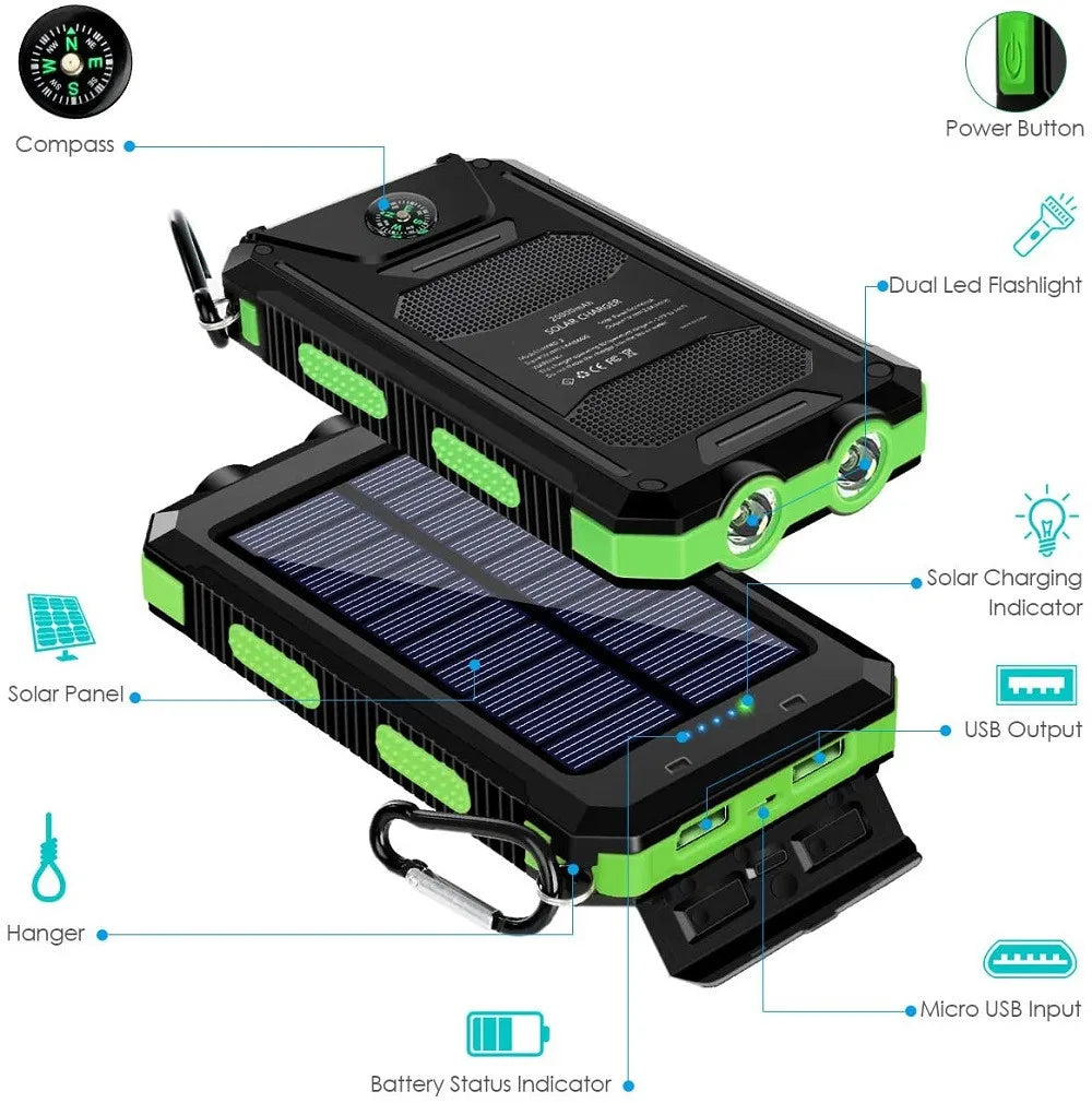 Solar Power Bank 80000mAh Portable Charging Poverbank External Battery Charger Strong Light LDE Light for All Smartphones
