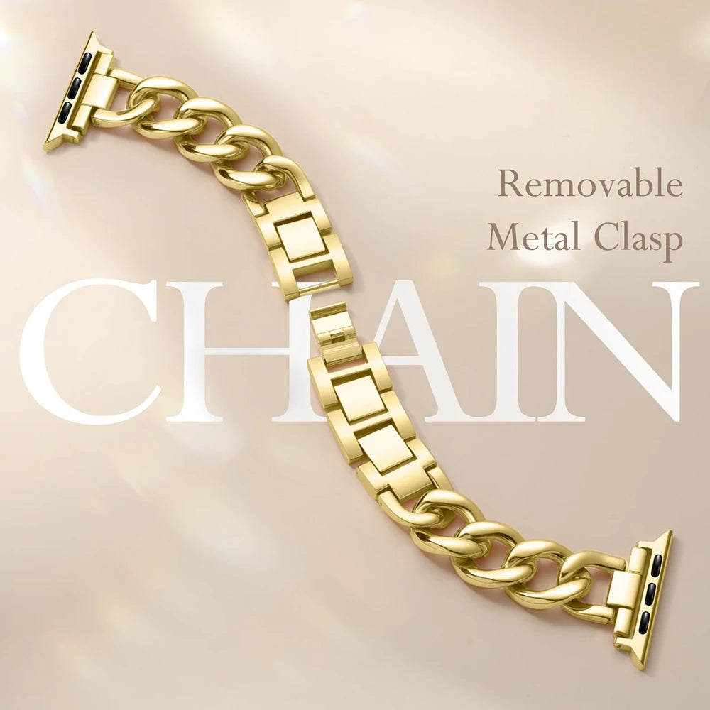 Metal Chain Link Compatible For Apple Watch Band Series Women Men Classic Watch Strap Replacement Accessories Smartwatch Bands