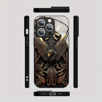 IPhone Case For iPhone 17 Pro Max 11 12 13 14 15 16 Pro 17Air 16E 7 8 16 Plus XR XS X Luxury Eagle Pattern Tempered Glass Cover