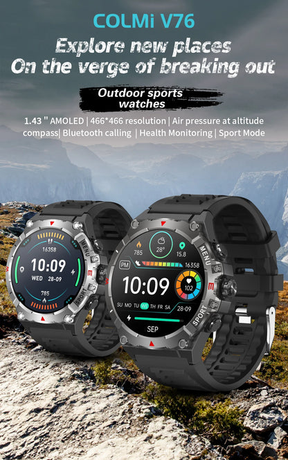 COLMI V76 GPS Smartwatch 1.43" Ultra AMOLED Display Built-in Compass Altimeter Bluetooth Call Smart Watch 500mAh Battery