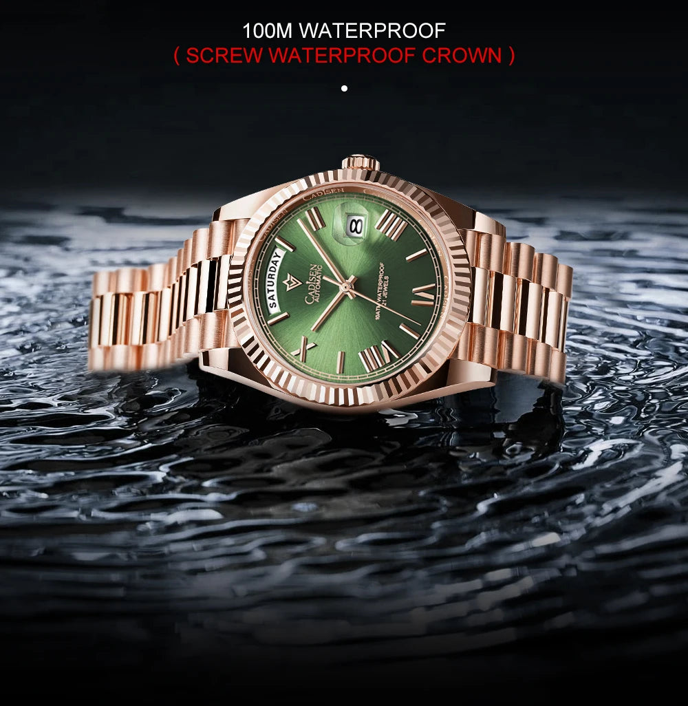 CADISEN New Week Calendar Type watch for men Sapphire mirror 10ATM Automatic Watch MIYOTA 8285 Business Mens All Steel Watches