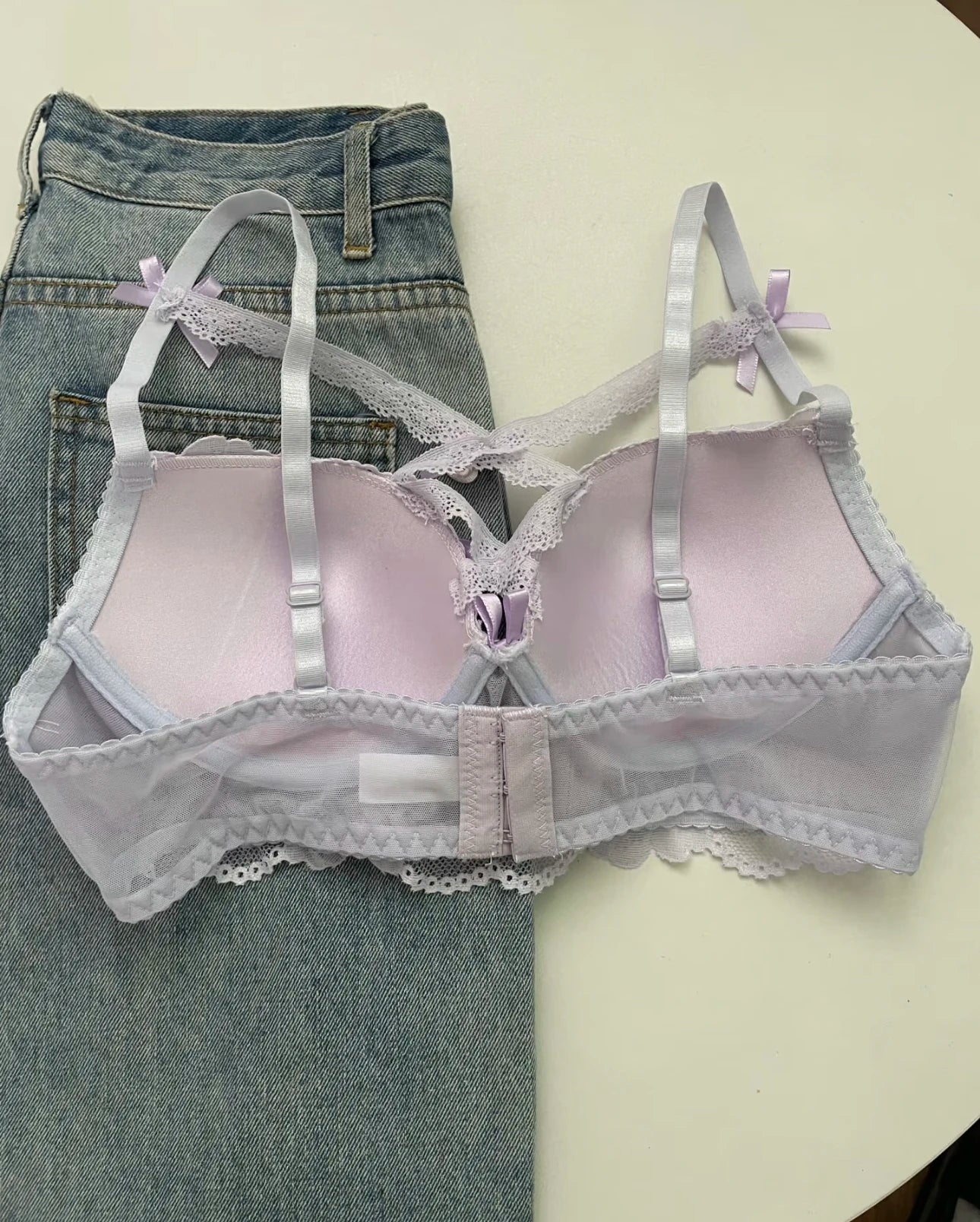 Lingerie Japanese Lace Bra Set, Heart Pendant Purple Lingerie Sexy & Pure Small Chest Push Up Bralette, Fashion Outerwear Design Enhancer