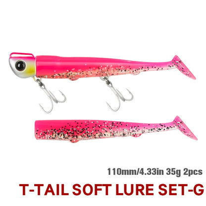 Jig Head Soft Fishing Lure 110mm 35g Long Casting Sea Bass Flounder Soft Body Swimbait Set With Saltwater Treble Hook