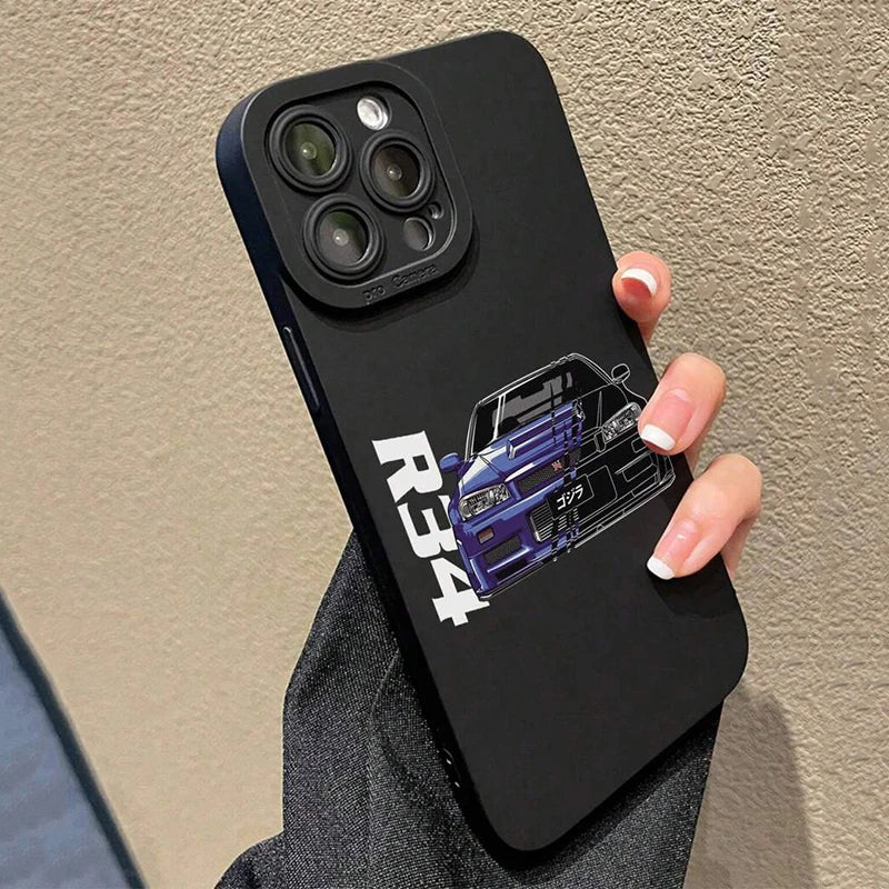 Case For iPhone 14 13 15 16 17 Pro Max Air 16E 11 12 8 7 15 16 Plus SE2 Stylish Car Pattern Shockproof Soft Back Cover