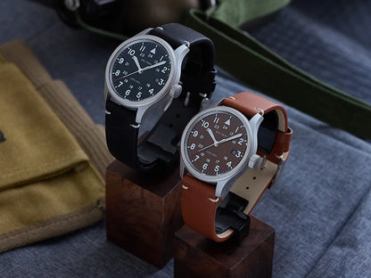 Baltany Men Quartz Field Watch S2082 10-Year Life Battery Luminous Leather Sapphire Stainless Steel Date Retro Military Watches