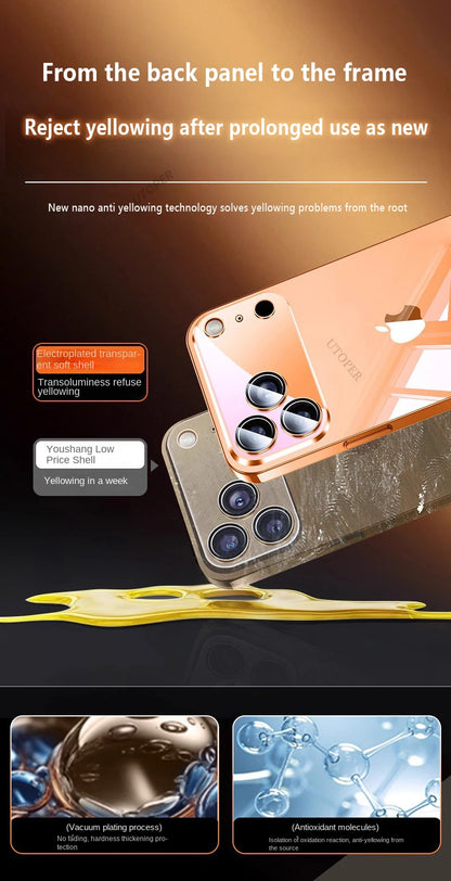 Plating Transparent with Lens Film Case for iPhone 17 Air 17 16 15 14 13 12 11 Pro Max Plus Anti-fall Damping Cover