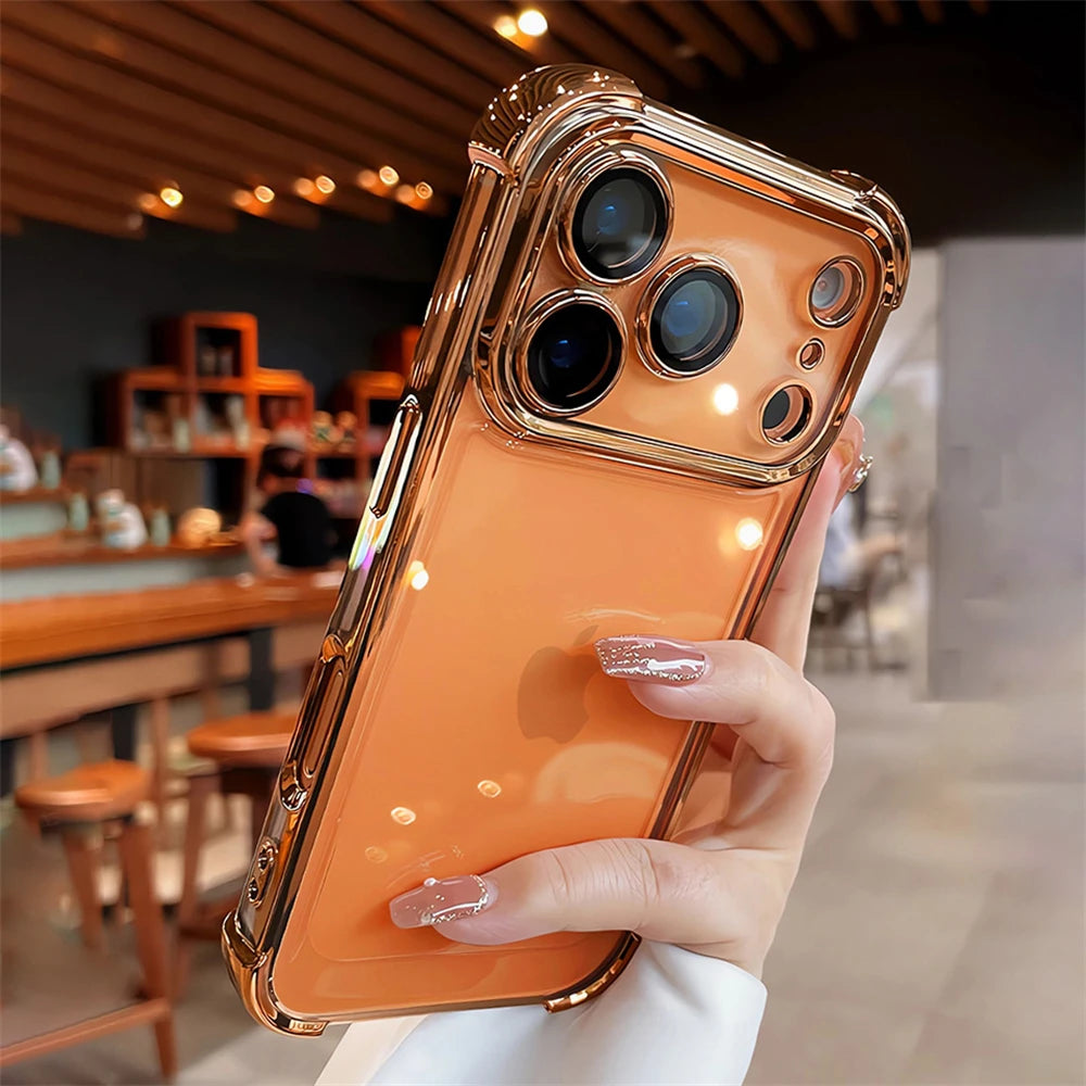 For iPhone 17 Pro Max 16 15 Plus 14 13 12 Transparent Electroplated Case Full Lens Protection Bumper Shockproof Plating Cover