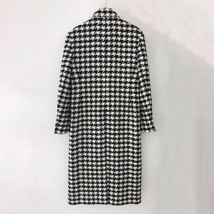 Women Autumn Winter Woolen Coat 2025 New Women Double Breasted Coat Korean Houndstooth Mid-Length Woolen Coat Lady Winter Jacket