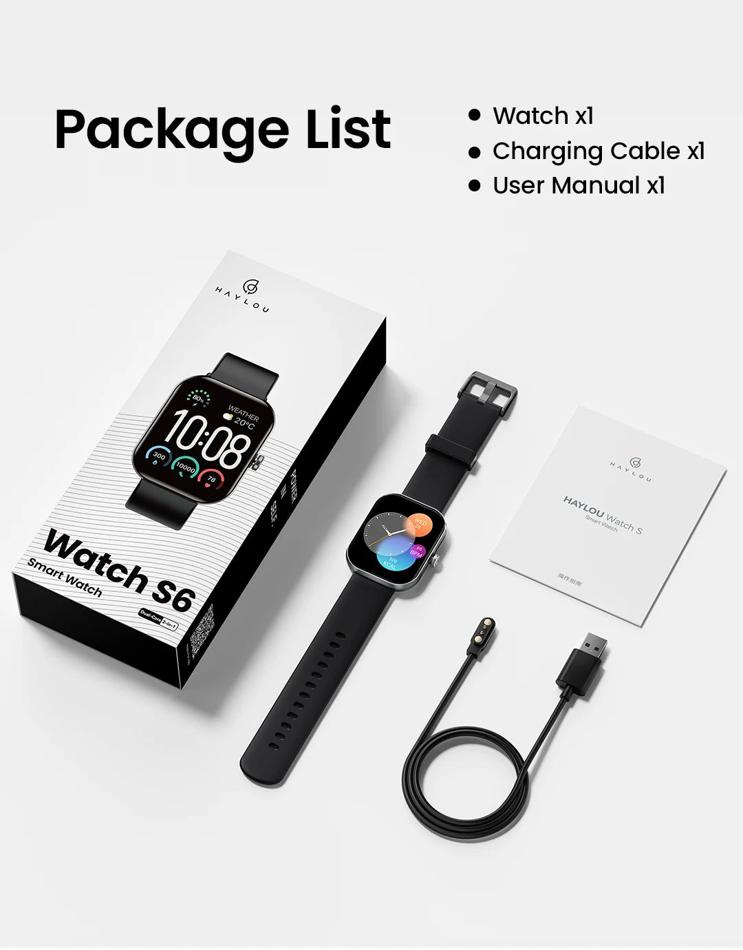 HAYLOU Watch S6 Voice Calling Smart Watch Men Health Monitoring IP68 Waterproof Smart Notifications Voice Assistant Smartwatch