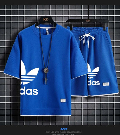 Summer 2025 New Men's pullover sportswear Set, fashionable basketball men's casual short-sleeved T-shirt + shorts two-piece set