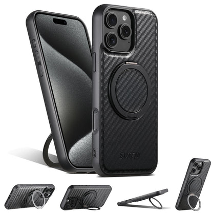 Compatible MagSafe Wireless Charging Strong Magnetic 360° Rotating Ring Stand PU Leather Phone Case For iPhone 17 16 15 14 13 12