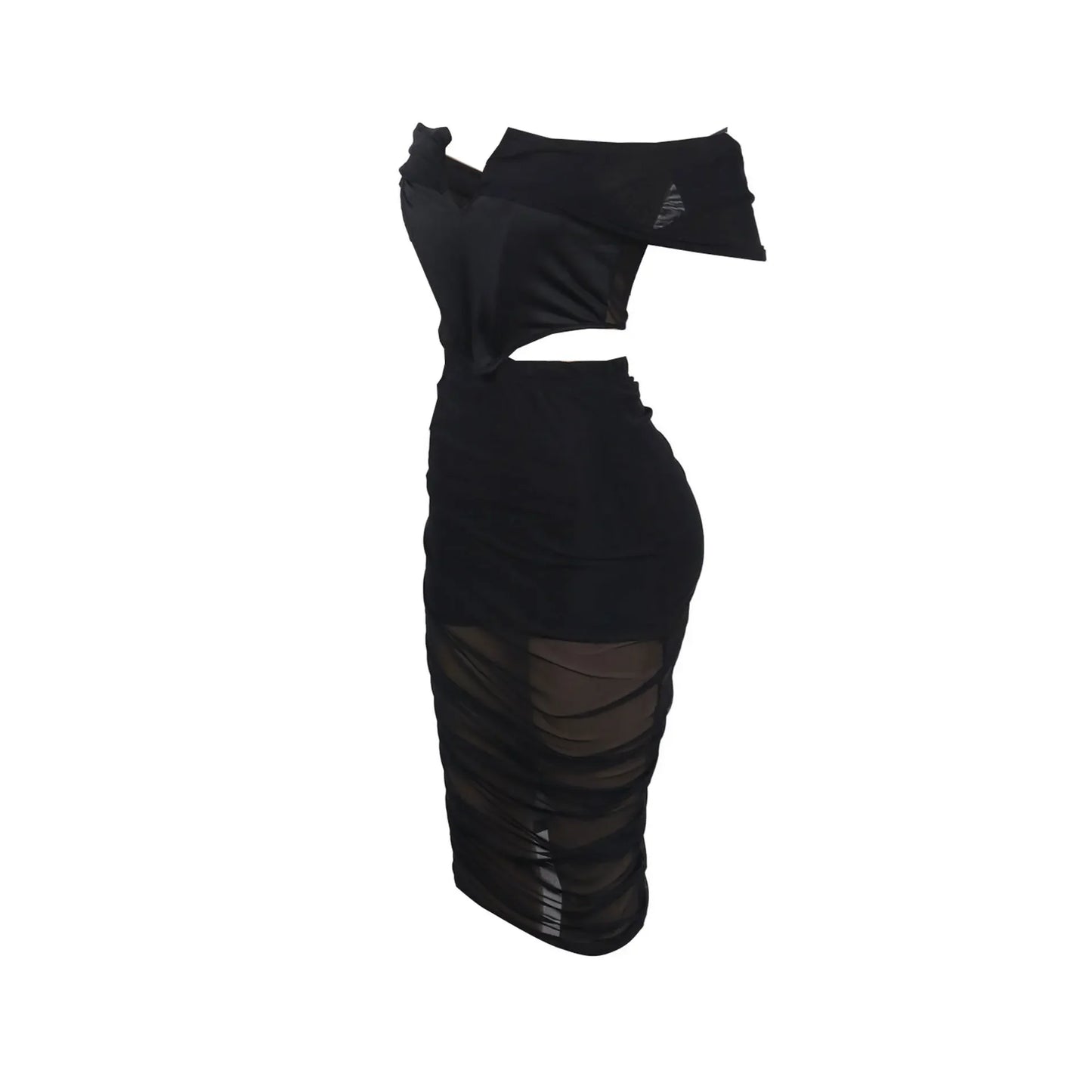 Slimming Mesh Splice Bum Covering Visibility Elastic Off-Shoulder 2-Piece Set European And American Style