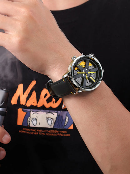NS Men's Car wheel hub watch Minimalist Fashion Sports Watch Calendar Leather casual Quartz watch