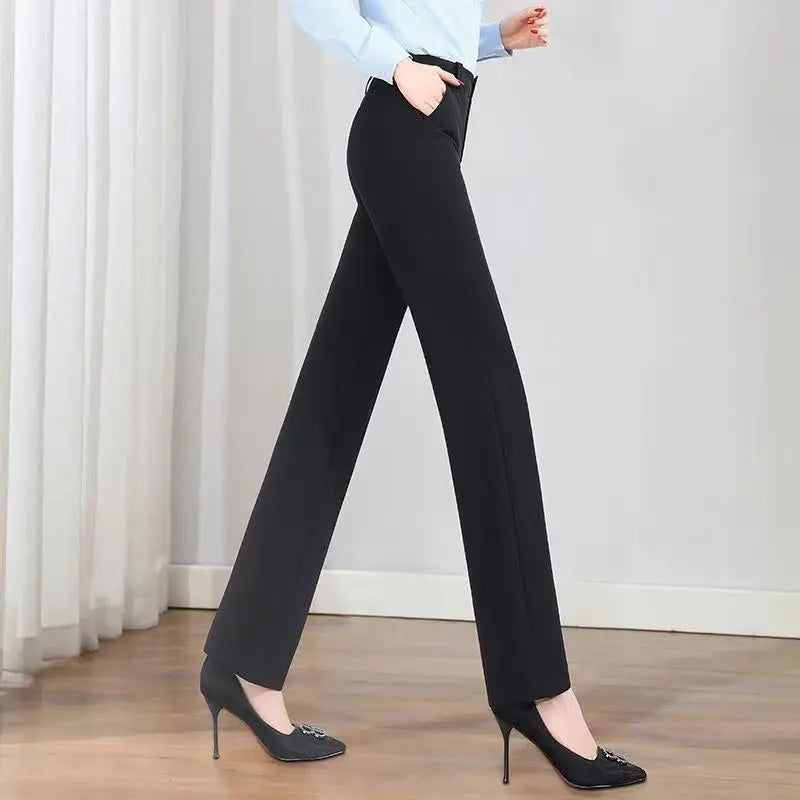 Office Lady Fashion Solid Loose Straight Pants All-match Button Zipper Women Spring Autumn High Waist Pockets Pencil Trousers