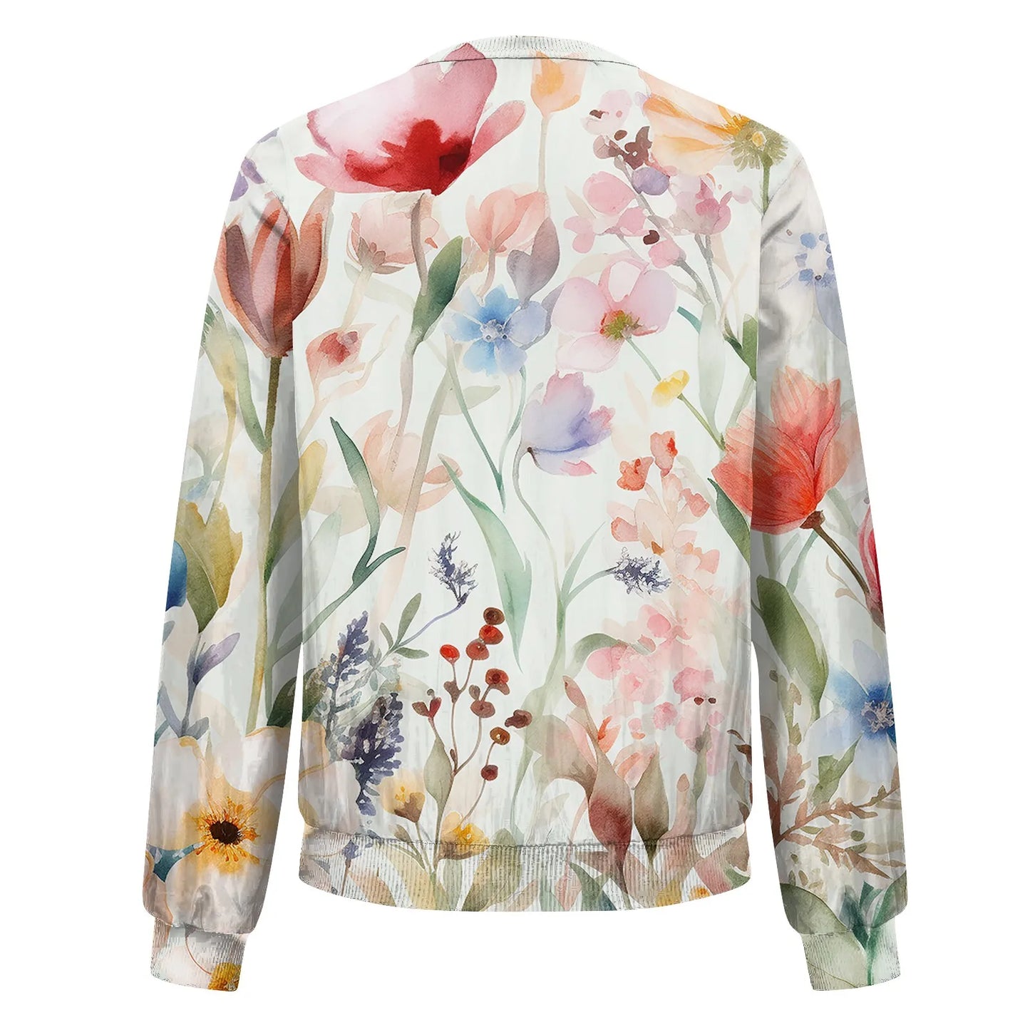 Women Elegant Zipper Bomber Jackets Spring Autumn Floral Printed Jackets Casual Coat Retro Outwear  Round Neck Zipper Jackets