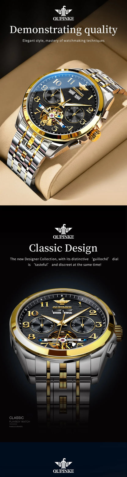 OUPINKE 3263 Automatic Mechanical Watch Multifunctional Dial Auto Date Waterproof Night light Watch Original Brand