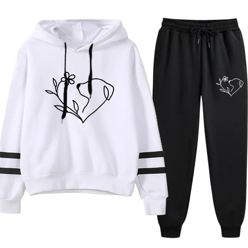 2025 Hot Sale Women's Tracksuit Hooded Sweatshirts Black Sweatpants Urban Casual Fashion Sportswear Cute Pattern Print Hoodies