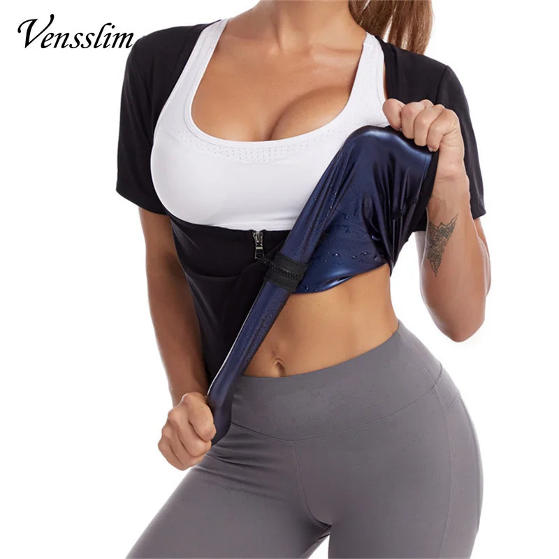 Vensslim Sauna Suits for Women Weight Loss Slimming Sweat Vest Waist Trainer Fitness Body Shaper Zipper Fat Burn Trimmer Tops