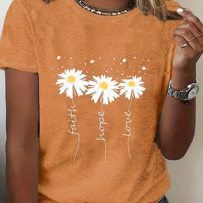 T-shirt Summer Fashion Short sleeved Top Flower Print Loose Clothing Women's Party T-shirt