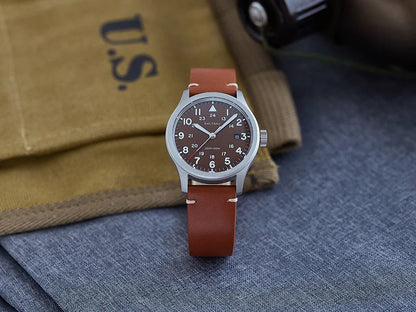 Baltany Men Quartz Field Watch S2082 10-Year Life Battery Luminous Leather Sapphire Stainless Steel Date Retro Military Watches