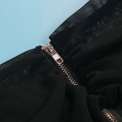 Slimming Mesh Splice Bum Covering Visibility Elastic Off-Shoulder 2-Piece Set European And American Style