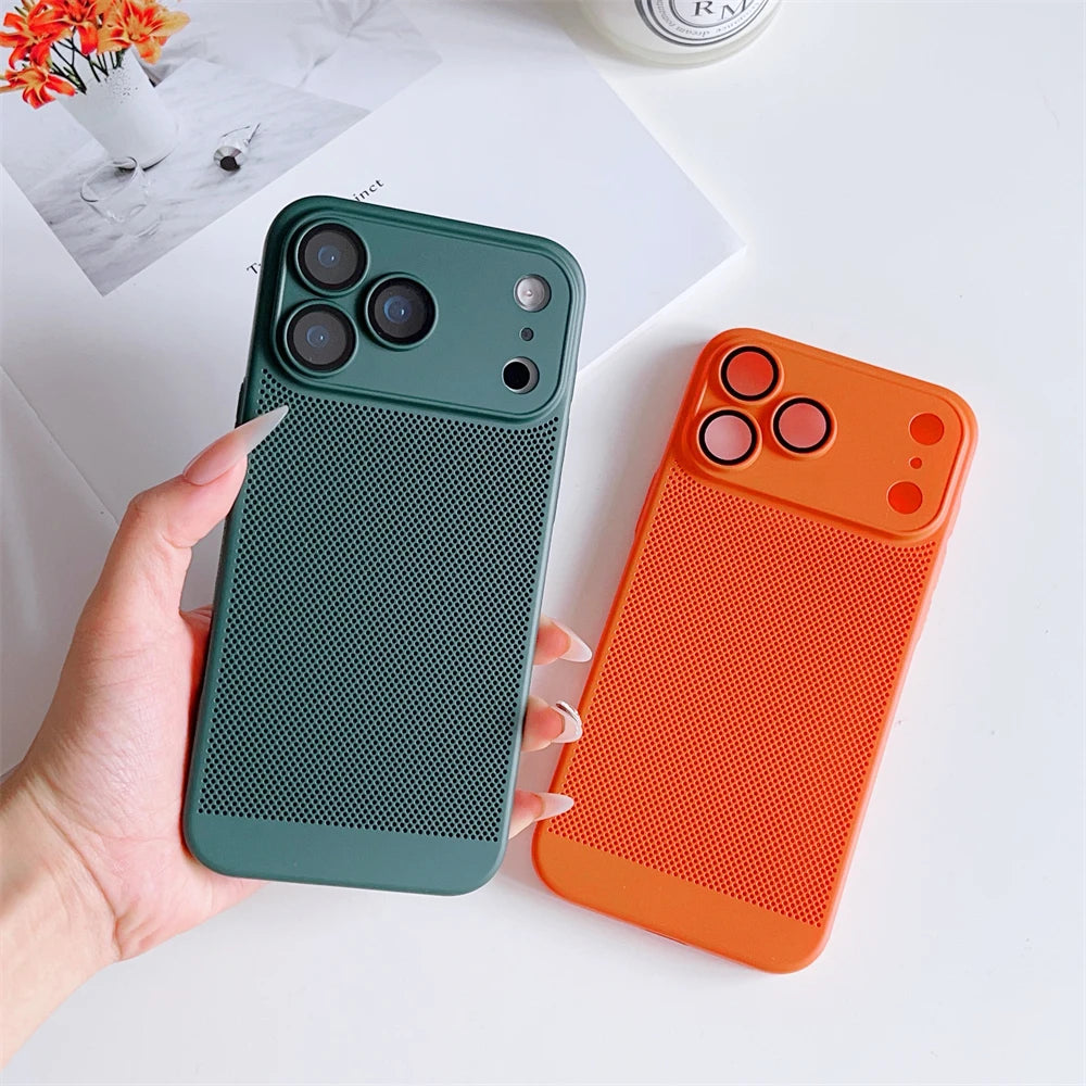 Thin Cooling Heat Dissipation Phone Case For iPhone 17 16 15 14 13 12 11 Pro Max Plus Breathable Hard Back Solid Color Cover