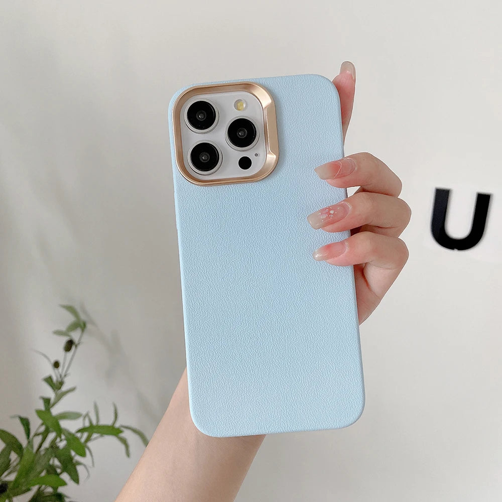 Luxury Leather Liquid Silicone Case For iPhone 17 16 Pro Max 15 14 Plus 13 11 12 Plating Shockproof Back Cover Solid Color Funda