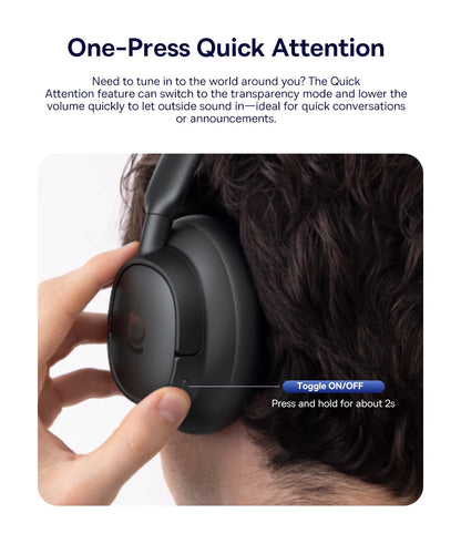 Baseus Bowie H1s Wireless Headphones Bluetooth 5.4 Noise Canceling 46dB Over Ear Headset Hi-Res Spatial Audio Earphone 120H Time