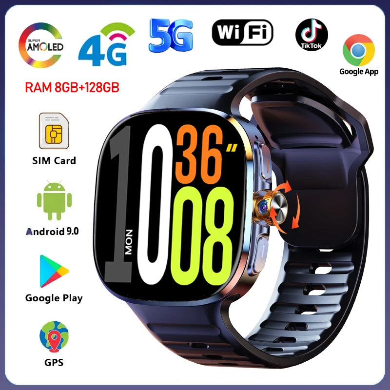 5G/4G All-Network Smart Watch 2.4 inch AMOLED 2100mah Battery 8GB+128GB RAM 1000W Camera GPS WIFI Google APP Download Smartwatch