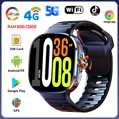5G/4G All-Network Smart Watch 2.4 inch AMOLED 2100mah Battery 8GB+128GB RAM 1000W Camera GPS WIFI Google APP Download Smartwatch