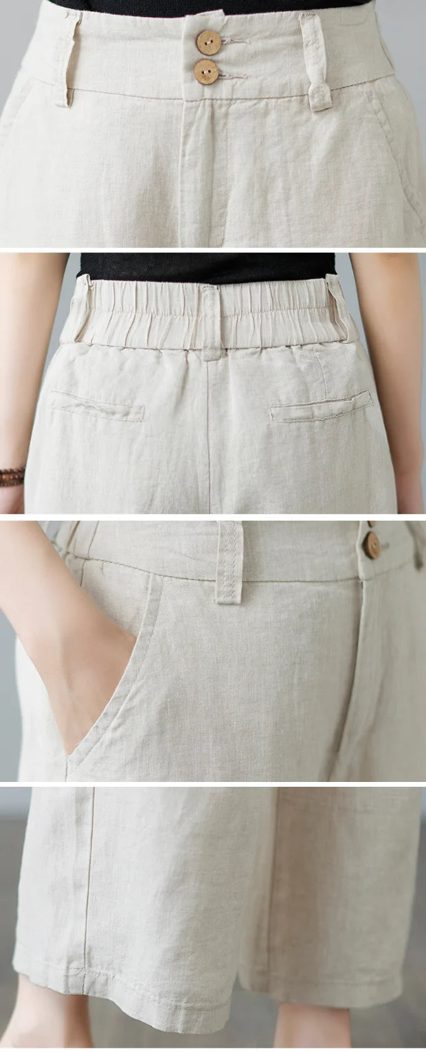 High Waist Wide Leg Cotton Linen Workwear Pants Women Loose Casual Straight Long Trousers Summer Faion plus Size All Match