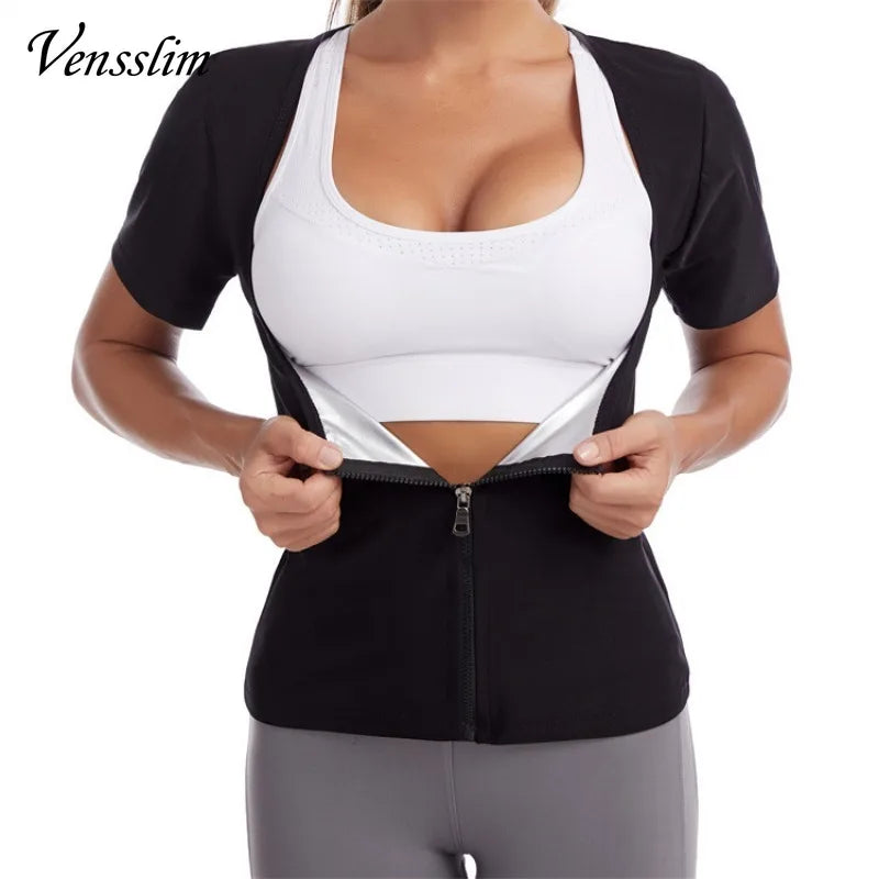 Vensslim Sauna Suits for Women Weight Loss Slimming Sweat Vest Waist Trainer Fitness Body Shaper Zipper Fat Burn Trimmer Tops