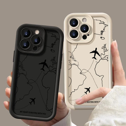 Airplane Route Pattern Phone Case For iPhone 17 Air 16e 16 15 14 Pro Max 13 12 Pro 11 15 Plus Shockproof Soft Silicone Cover