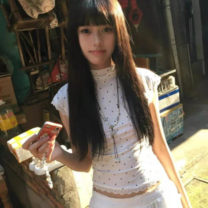 Clothes Polka Dot T Shirt for Women Sexy Streetwear  Fashion Ropa De Mujer Spring Summer Short Tees