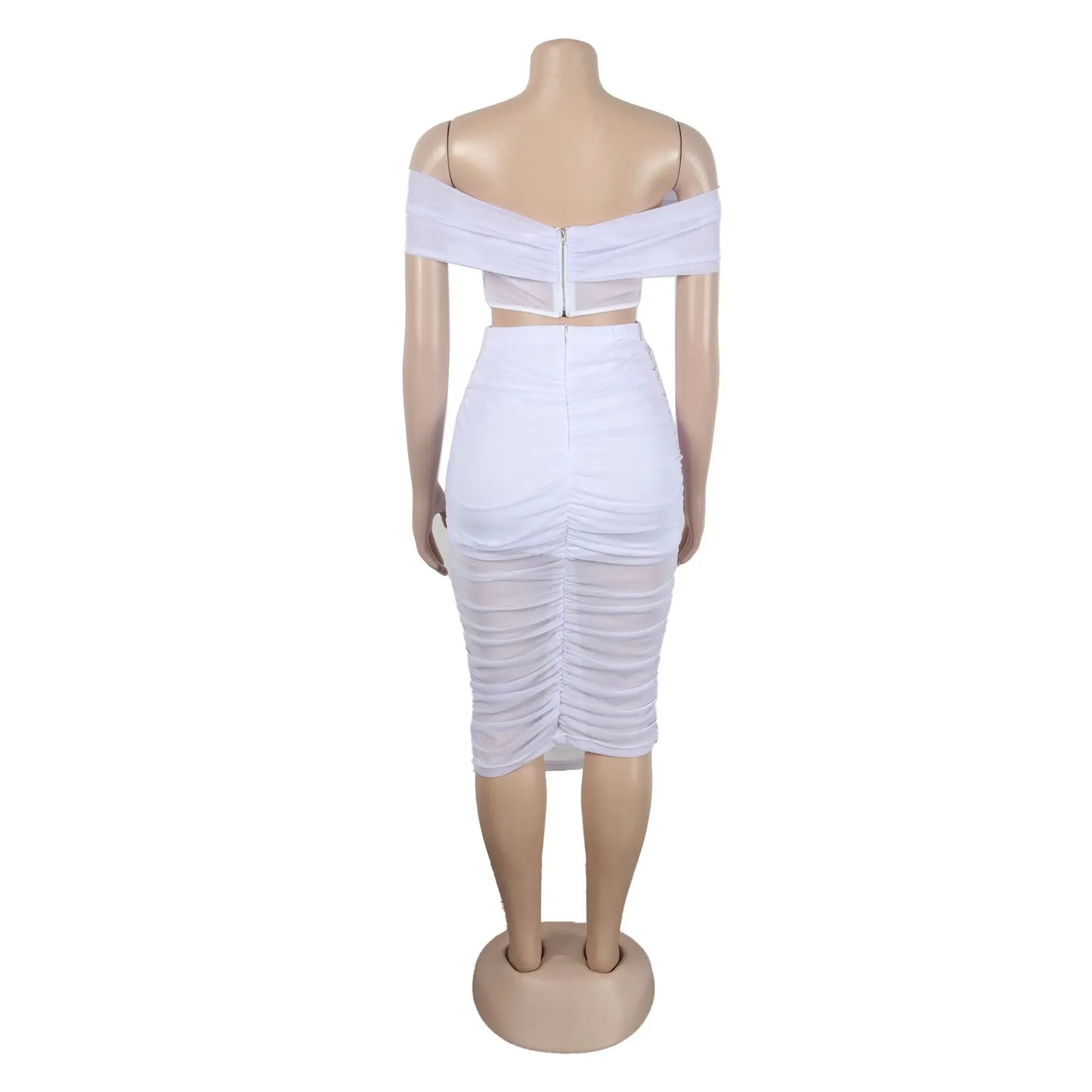 Slimming Mesh Splice Bum Covering Visibility Elastic Off-Shoulder 2-Piece Set European And American Style