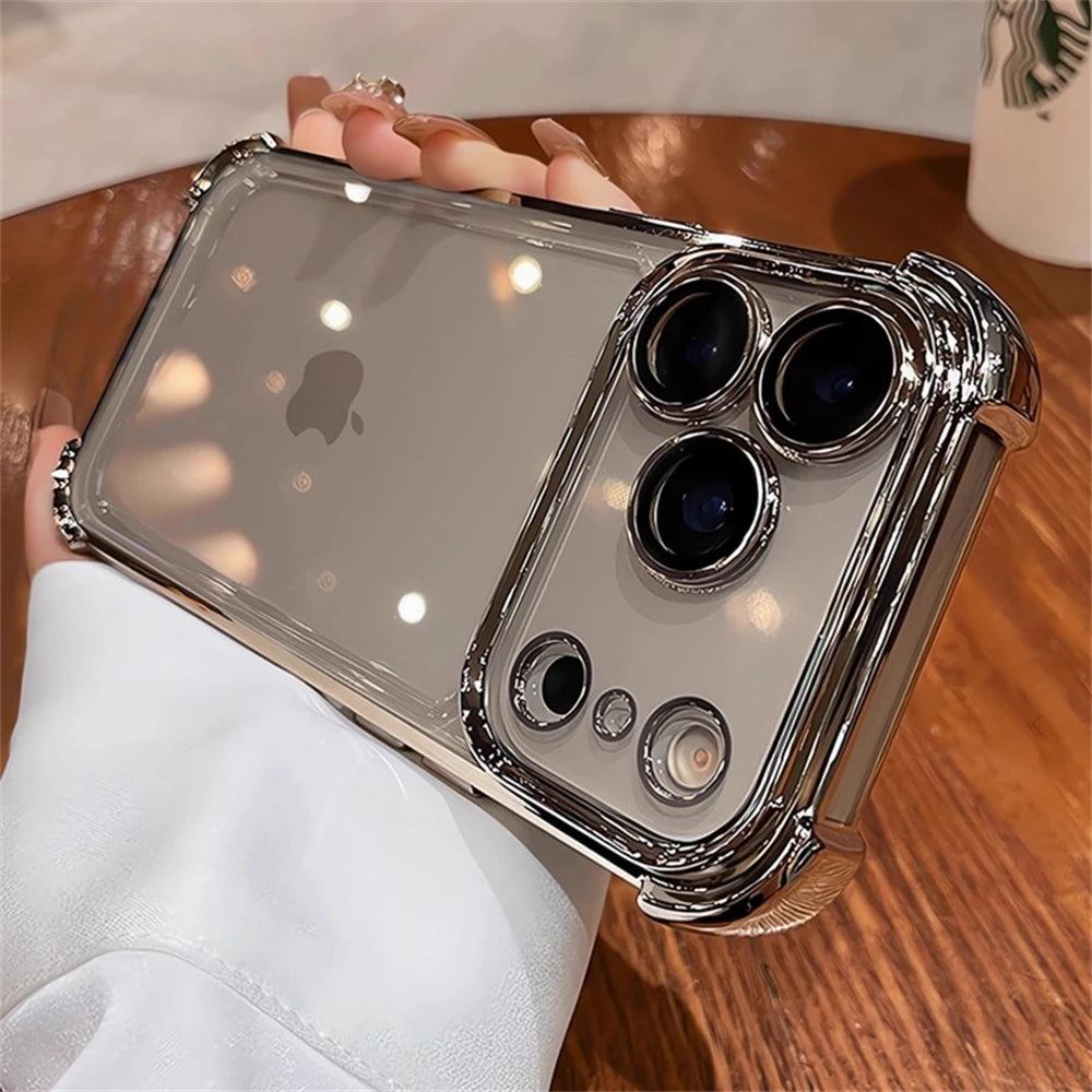 For iPhone 17 Pro Max 16 15 Plus 14 13 12 Transparent Electroplated Case Full Lens Protection Bumper Shockproof Plating Cover