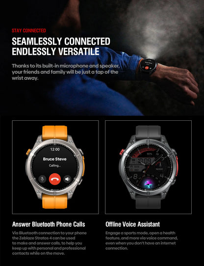 Zeblaze Stratos 4 GPS Smartwatch 1.43" AMOLED Screen Compass Barometric Altimeter Flashlight Voice Calling Smart Watch