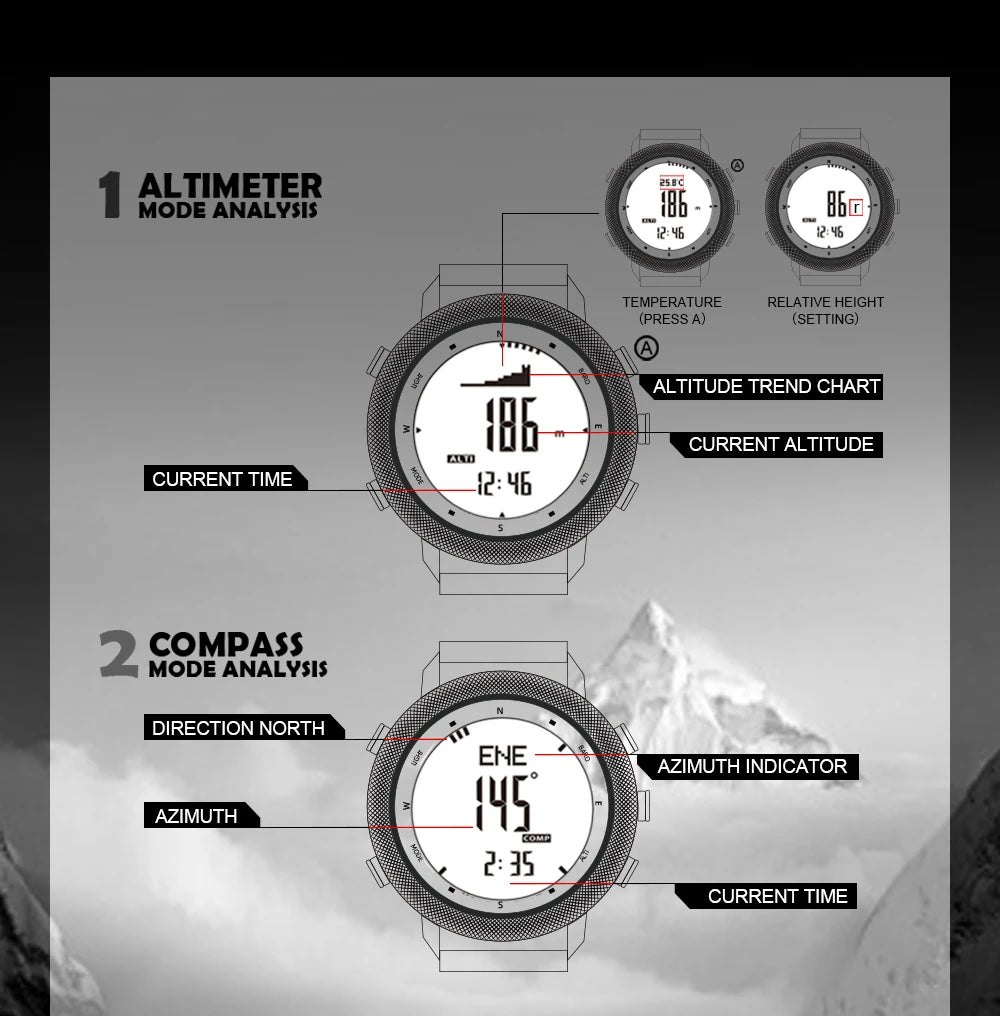 NORTH EDGE APACHE-46 Men Digital Watch Outdoor Sports Running Swimming Outdoor Sport Watches Altimeter Barometer Compass WR50M