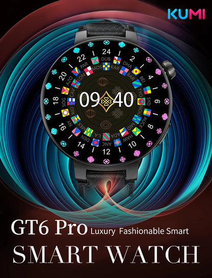 KUMI GT6 Pro 1.3" 360*360 AMOLED Smart watch 100+Sport Modes IP68 waterproof Bluetooth call Sleep Healthy Monitor for iOSAndroid