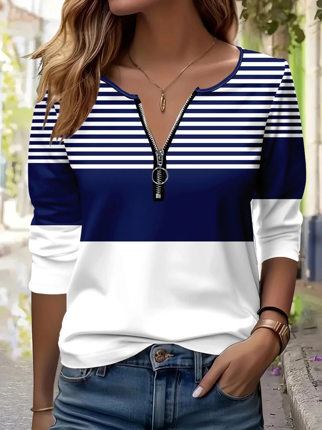 Summer new fashion 2025 women's casual long-sleeved printed T-shirt