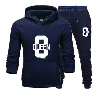 Fashion Lover Couple Clothing Sportwear Set KING QUEEN Printed Hooded Clothes 2PCS Set Women Hoodie and Pants Suit Hoodies