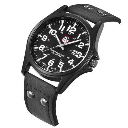Genuine XINEW Brand Men Watches Black Students Fashion Leather Band Sports Date Quartz Wrist Watch Montre Homme Reloj Hombre