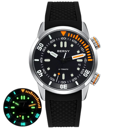 BERNY Automatic Dive Watch for Men Super Luminous Original Design 20ATM Diver Wristwatch Sapphire, Local Warehouse Fast Delivery