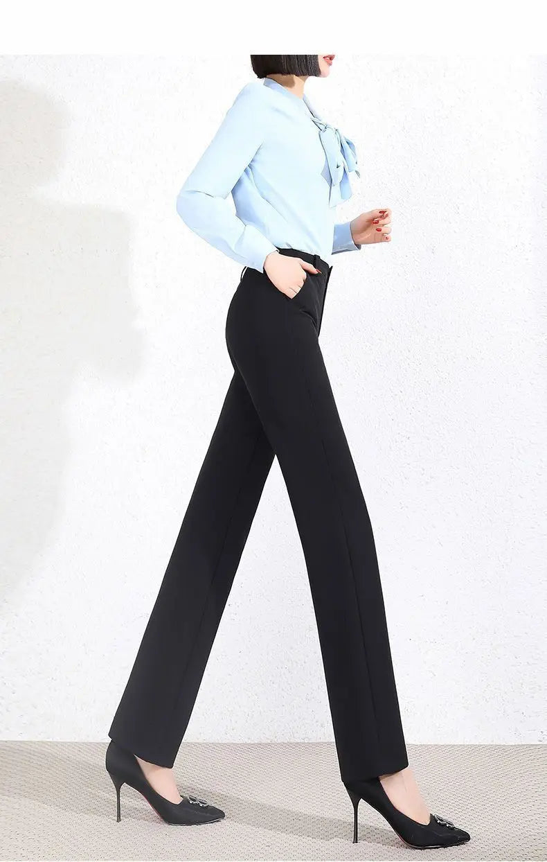 Office Lady Fashion Solid Loose Straight Pants All-match Button Zipper Women Spring Autumn High Waist Pockets Pencil Trousers