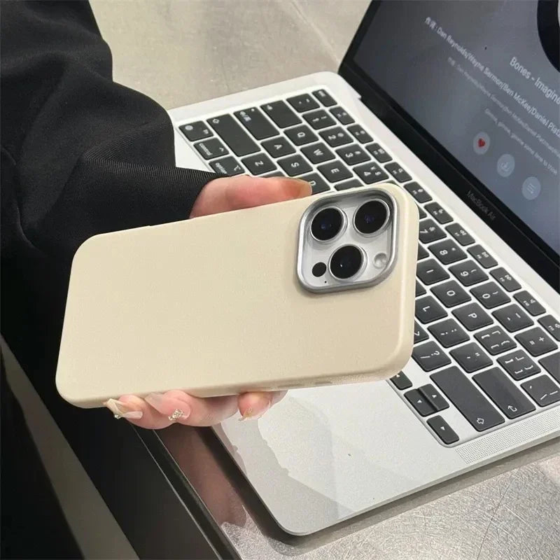 Luxury Matte Leather Phone Case For iPhone 17 16 15 14 13 12 11 Pro Max X XS XR 7 8 Plus SE2 Lens Protection Shockproof Cover