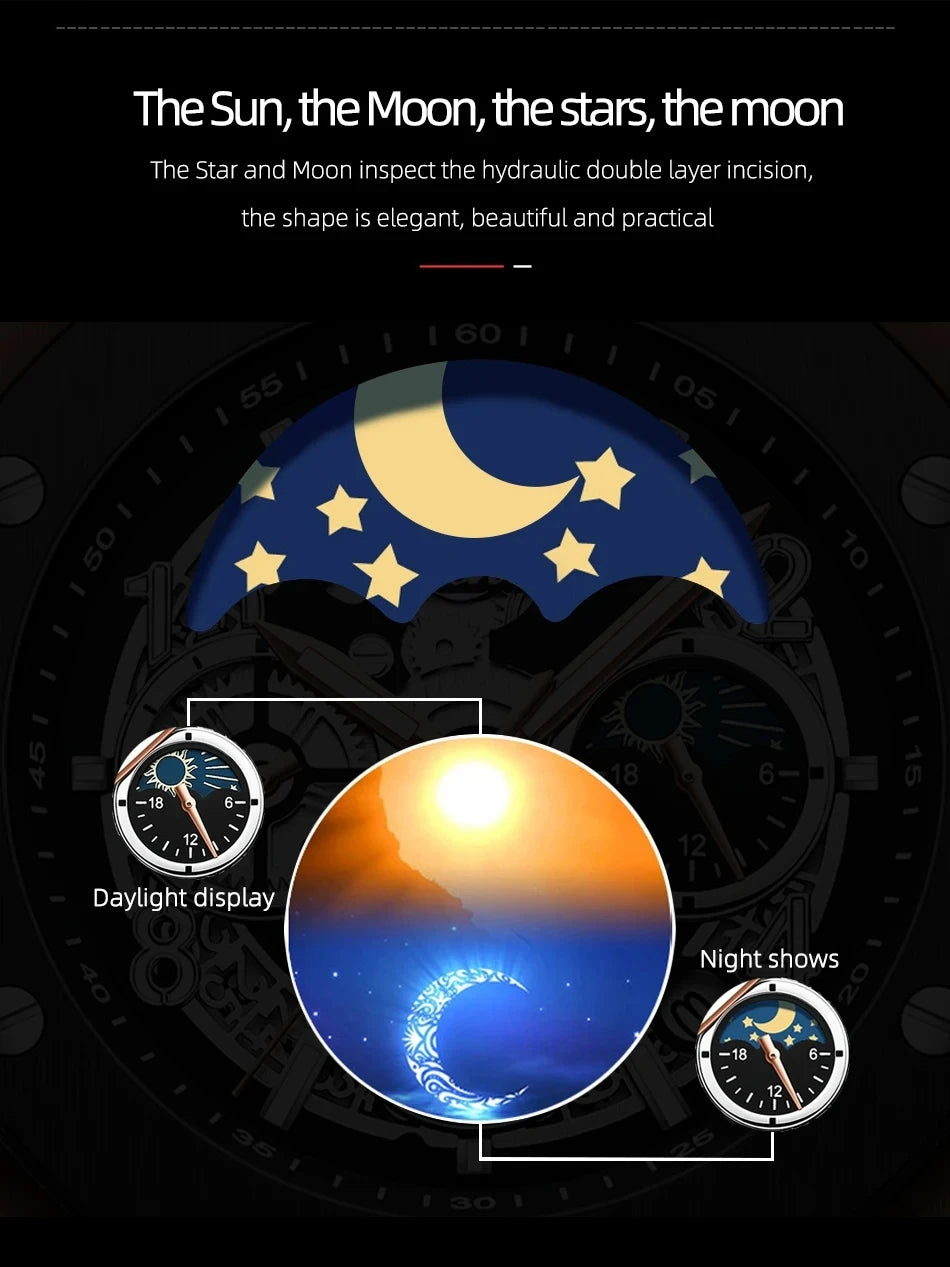 CHENXI Fashion Silicone Chronograph Watch Men Multifunctional Cool Luminous Quartz Starry Lunar Phases Timing Sport Wristwatches
