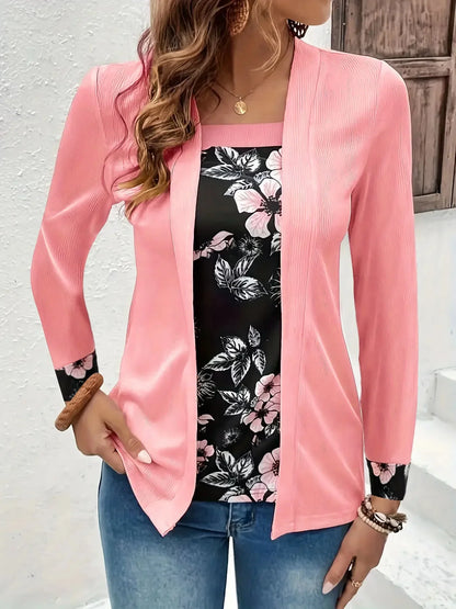 Long Sleeved New Printed Fake Two-piece Set Casual Fashion Temperament T-shirt Long Sleeved Cardigan